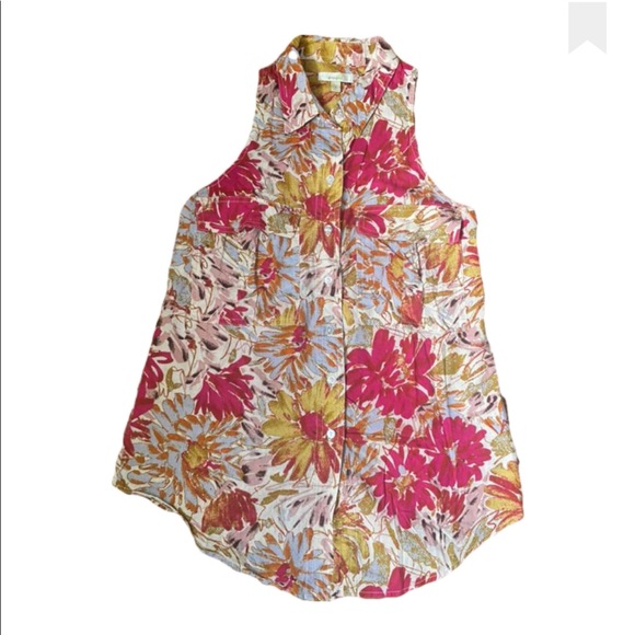 Anthropologie Porridge Floral Button-Down Sleeve-less Shirt Size 0 - Picture 3 of 6
